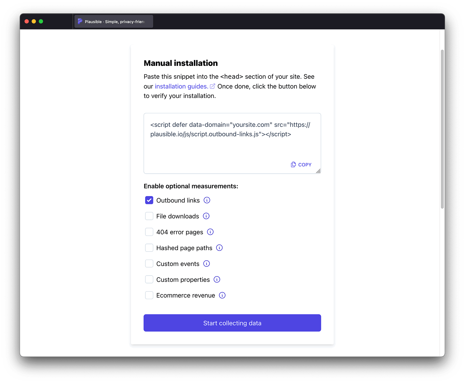 Enable outbound link clicks tracking during onboarding