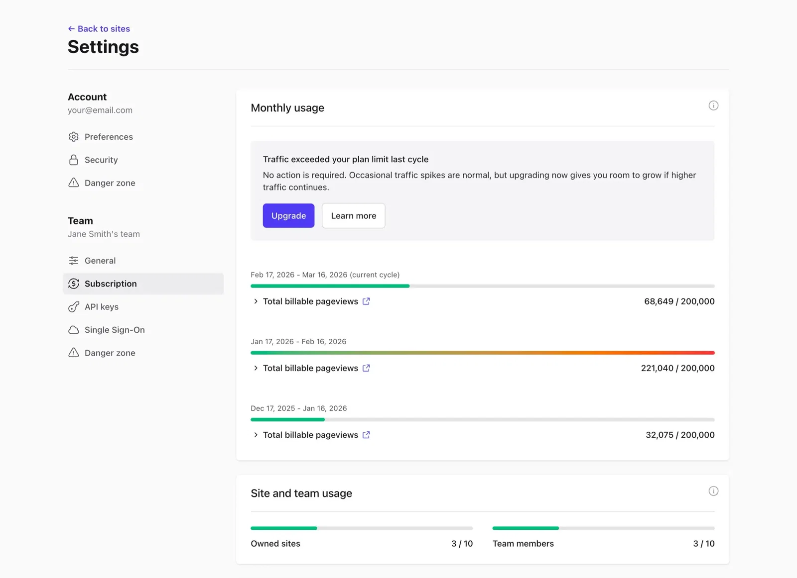 Plausible pageview limit exceeded